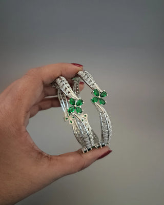 Zevarly Indrasena Flower Rhodium Silver Bangles