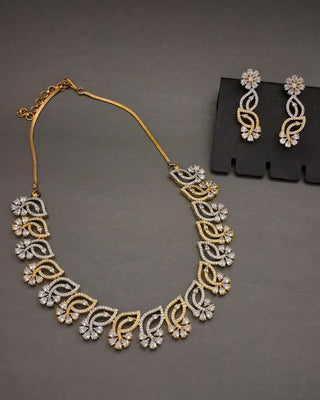 Zevarly Malini AD Choker Necklace Set Main Image Gold Plated