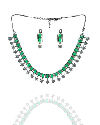 Zevarly Manisha AD Necklace-set Green Color with White Background