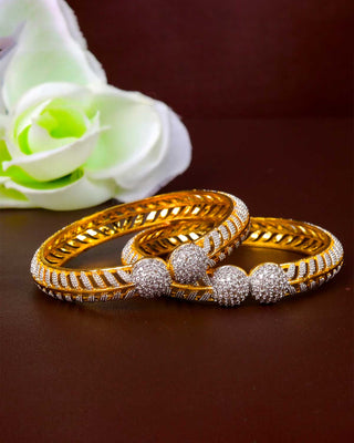 Zevarly Maya American Diamond Gold & Silver Plated Bangles Side Bangles