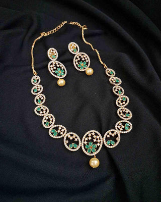 NATALIA FLORAL GREEN AD NECKLACE SET - Zevarly