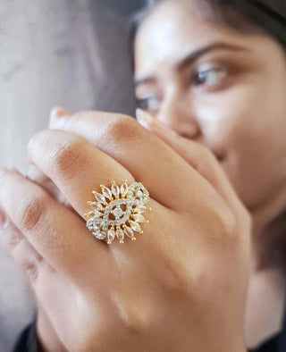 Zuvairiya Fashionable Ring - American Diamond Ring | Front Close-Up | Buy Online India | Zevarly