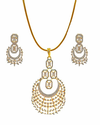 Close-up of Chandanika AD Pendant Set showcasing its shimmering stones