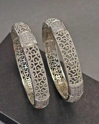 Zevarly Upasana American Diamond Silver Plated Bangles