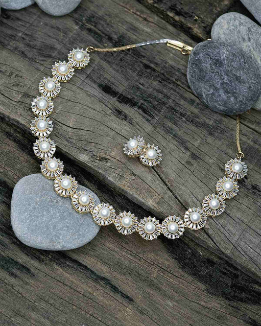Darpan Pearl AD Necklace Set