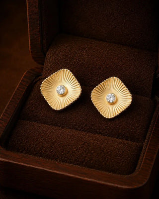SoftBox With Solitare Helogen DemiFine Studs - Soma - Demi Fine Earrings | Zevarly (Image 1)