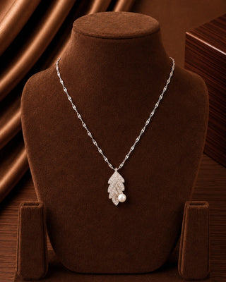 Pearl on Leaf Shaped Chain Pendant - Lance