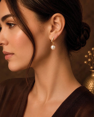 Cloud Lightening Pearl Drop Earrings - Vristi - Demi Fine Earrings | Zevarly (Image 1)