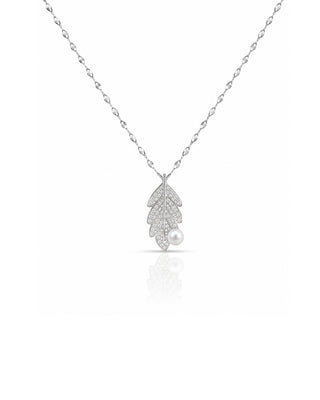 Pearl on Leaf Shaped Chain Pendant - Lance
