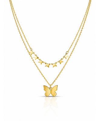 Butterfly With Stars Anti Tarnish Necklace - Crysa