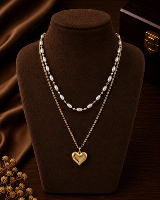 Fusion of Pearl and Love Layered Anti Tarnish Pendant - NIrbhaya