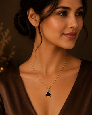 Black Uncut Stone Elegant Anti Tarnish Pendant - Smaya