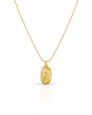 Rose Engraved in Gold Bar Anti Tarnish Pendant - Kashi