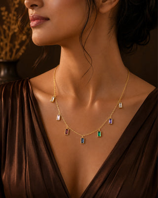 Multi Color Stone AntiTarnish Necklace - Omisha