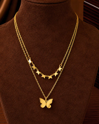 Butterfly With Stars Anti Tarnish Necklace - Crysa