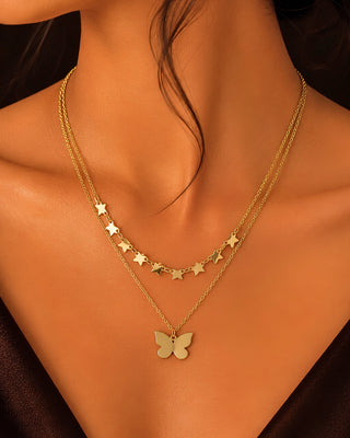 Butterfly With Stars Anti Tarnish Necklace - Crysa