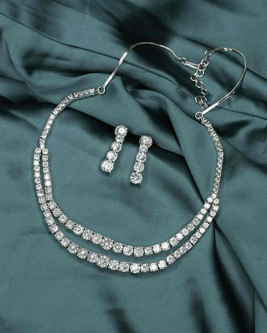 Eliana Two Layer Solitaire AD Necklace Set