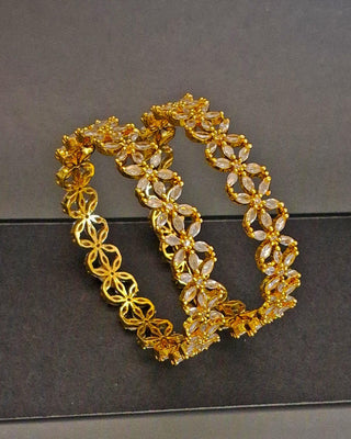 Zevarly Priyangada American Diamond Gold Plated Bangles