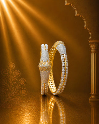 Zevarly Muskaan American Diamond Gold Plated Silver Bangles