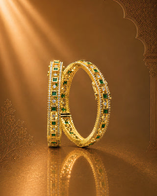 Traditional Emerald Stone Studded Openable Kada - Saanvi