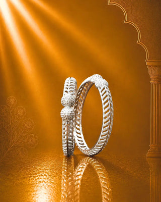 Premium CZ Silver Plated Double Ball Design Bangles - Isabel