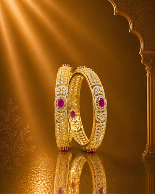Ruby Dazzling Two Tone Bangle - Saloni