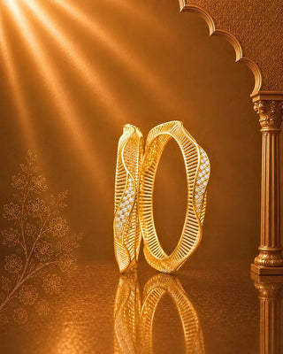 Wave Pattern GJ Premium CZ Broad Bangles - Chetna