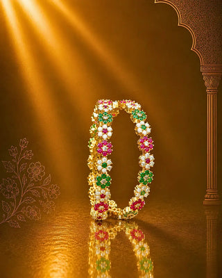 Rajwadi Colorful Stones With Pearl Studded Bangles - Prerna