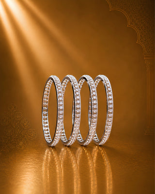 Zevarly Insane Radiant Elegance Silver-Plated Bangle Set -Utsavi