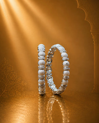 Zevarly Shiza American Diamond Silver Plated Bangles
