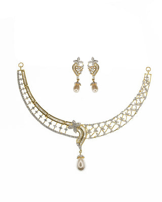 NAISHITHA PEARL AD NECKLACE SET - Zevarly