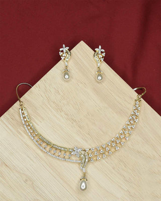 NAISHITHA PEARL AD NECKLACE SET - Zevarly