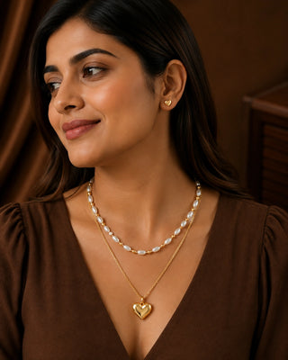 Fusion of Pearl and Love Layered Anti Tarnish Pendant - NIrbhaya
