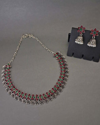 Zevarly Oxidised Floral Necklace Set