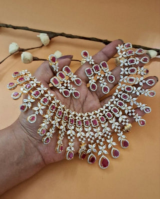 Zevarly Nivriti Ruby Bridal Necklace Set