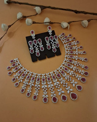Zevarly Nivriti Ruby Bridal Necklace Set