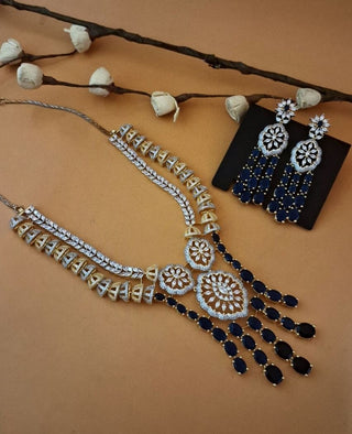 Zevarly Mehak Grand Festive Blue Necklace Set