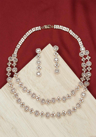 ZUNAIRA TWO LAYER SOLITAIRE AD NECKLACE SET - Zevarly