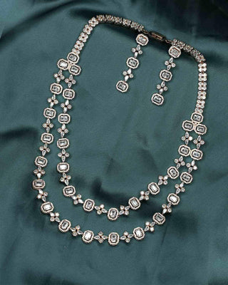 ZUNAIRA TWO LAYER SOLITAIRE AD NECKLACE SET - Zevarly