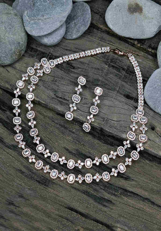 ZUNAIRA TWO LAYER SOLITAIRE AD NECKLACE SET - Zevarly